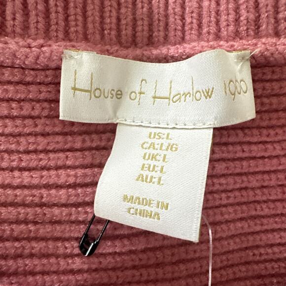HOUSE OF HARLOW 1960 Womens Sweater Large Pink Ribbed Knit Cropped Preppy Casual - Picture 7 of 12